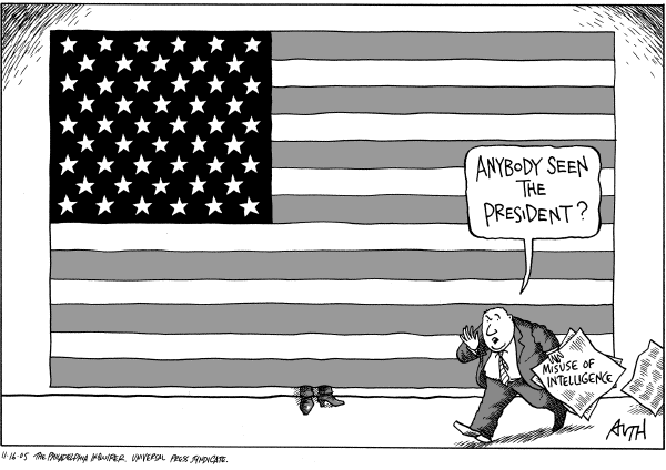 Political cartoon on Bush Under Fire for Pre-War Intelligence by Tony Auth, Philadelphia Inquirer