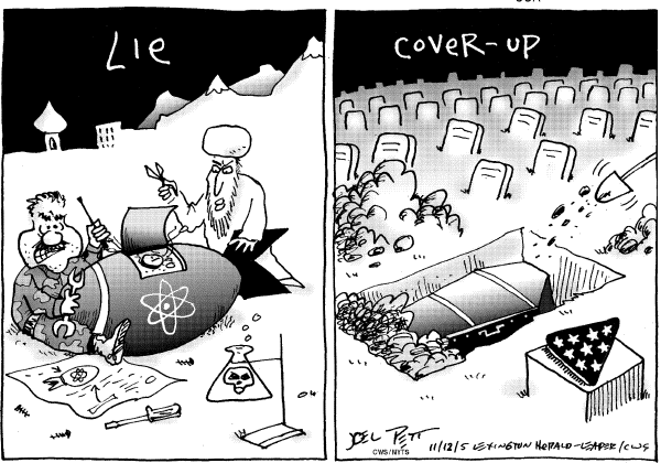 Political cartoon on Bush Under Fire for Pre-War Intelligence by Joel Pett, Lexington Observer