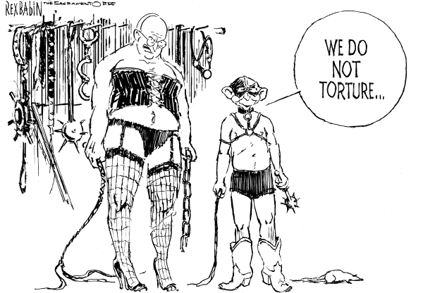 Political cartoon on Secret Prisons & Torture Deemed Necessary by Rex Babin, Sacramento Bee