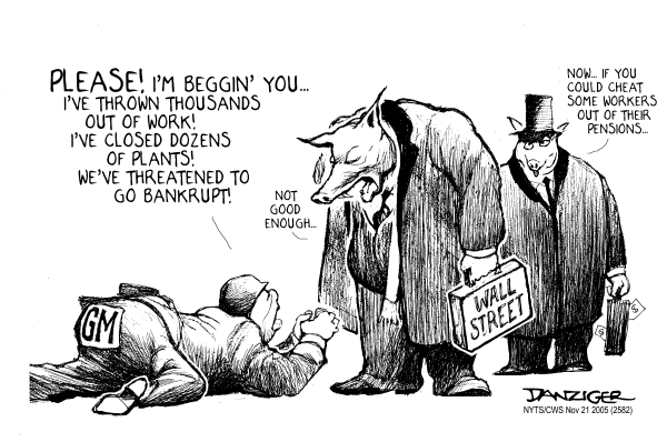 Political cartoon on General Motors Slashes Workforce by Jeff Danziger, Cartoonists & Writers Syndicate