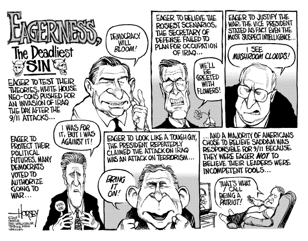 Political cartoon on Iraq War at Critical Juncture by David Horsey, Seattle Post-Intelligencer
