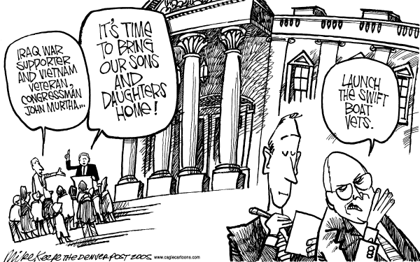 Political cartoon on Rep. Murtha Calls for Pullout from Iraq by Mike Keefe, Denver Post