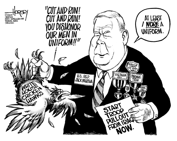 Political cartoon on Rep. Murtha Calls for Pullout from Iraq by David Horsey, Seattle Post-Intelligencer