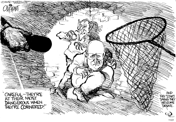 Political cartoon on Rep. Murtha Calls for Pullout from Iraq by Pat Oliphant, Universal Press Syndicate