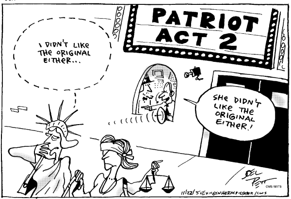 Political cartoon on Administration Redefines Torture, Citizens’ Rights by Joel Pett, Lexington Observer