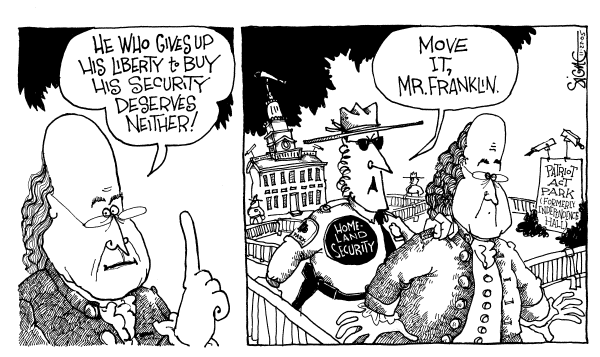 Political cartoon on Administration Redefines Torture, Citizens’ Rights by Signe Wilkinson, Philadelphia Daily News