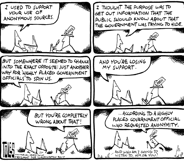 Political cartoon on Bob Woodward Claims He Is Not a Crook by Tom Toles, Washington Post