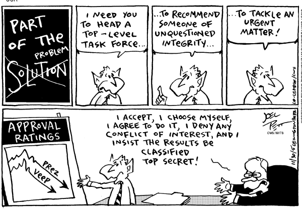 Political cartoon on President Seeks to Restore Confidence by Joel Pett, Lexington Observer