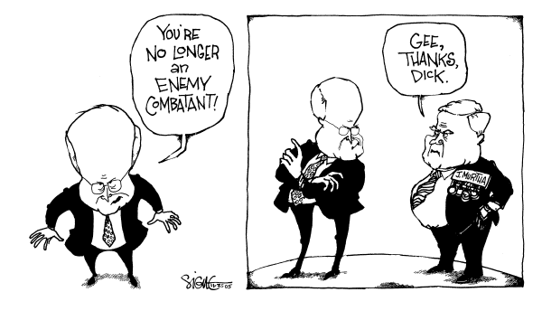 Political cartoon on Vice President Softens His Stance by Signe Wilkinson, Philadelphia Daily News