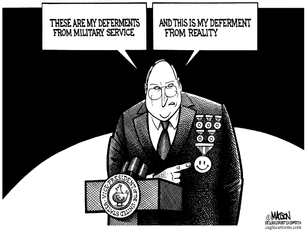 Political cartoon on Vice President Softens His Stance by RJ Matson, New York Observer