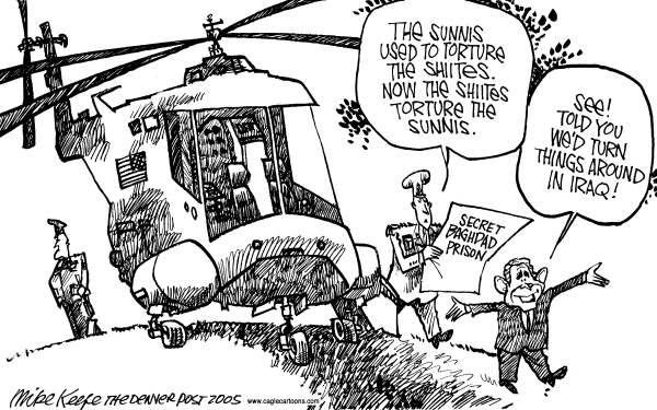 Political cartoon on Victory the Only Option, Bush Says by Mike Keefe, Denver Post
