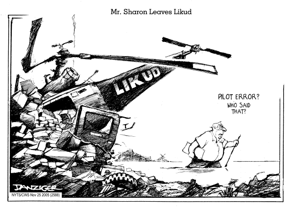 Political cartoon on Sharon Leaves Likud Party by Jeff Danziger, Cartoonists & Writers Syndicate