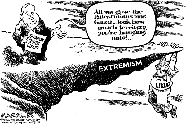 Political cartoon on Sharon Leaves Likud Party by Jimmy Margulies, The Record, New Jersey