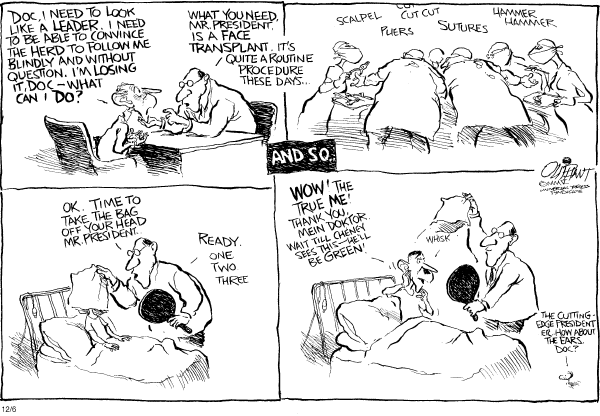 Political cartoon on Bush's Poll Numbers Remain Steady by Pat Oliphant, Universal Press Syndicate