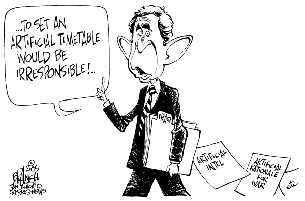 Political cartoon on Bush Plans for Victory by John Branch, San Antonio Express-News