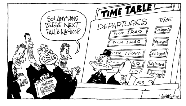 Political cartoon on Bush Plans for Victory by Signe Wilkinson, Philadelphia Daily News