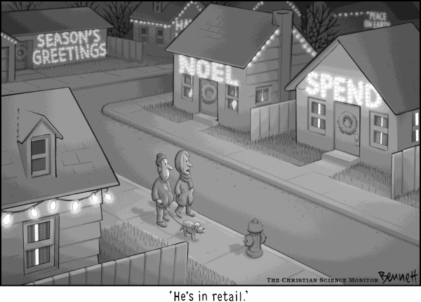 Political cartoon on The Nation Prepares for Holidays by Clay Bennett, Christian Science Monitor