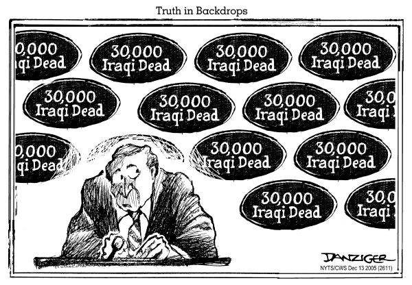 Political cartoon on President's Speeches Justify Iraq War by Jeff Danziger, Cartoonists & Writers Syndicate