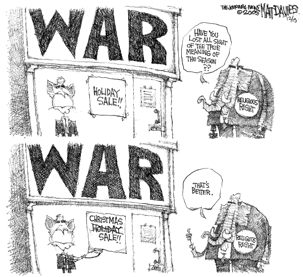 Political cartoon on Holiday Season Bolsters US Spirits by Matt Davies, Journal News