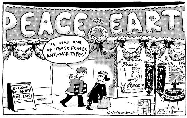 Political cartoon on Holiday Season Bolsters US Spirits by Signe Wilkinson, Philadelphia Daily News