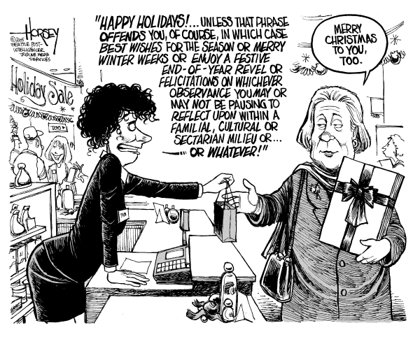 Political cartoon on Holiday Season Bolsters US Spirits by David Horsey, Seattle Post-Intelligencer