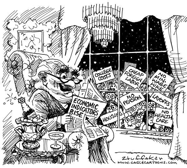 Political cartoon on Sacrifices Boost Economy by Sandy Huffaker, Cagle Cartoons