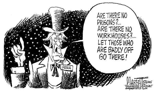 Political cartoon on Hurricane Victims Making Progress by Doug Marlette, Tallahasee Democrat