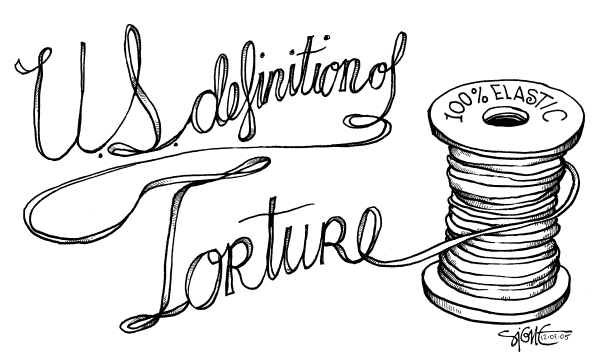 Political cartoon on Rice Decries Torture by Signe Wilkinson, Philadelphia Daily News