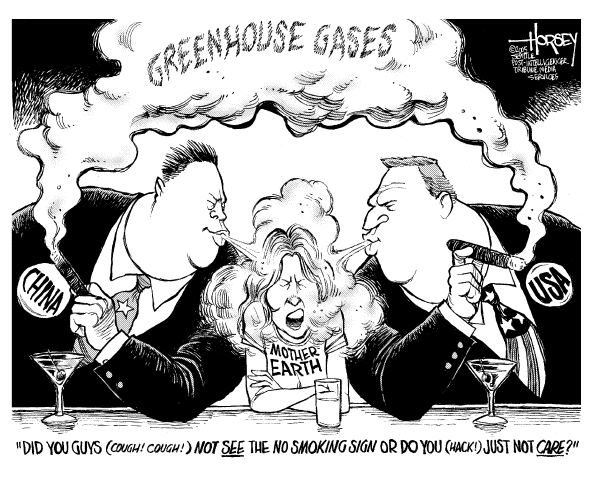 Political cartoon on US Defines Global Warming Stance by David Horsey, Seattle Post-Intelligencer