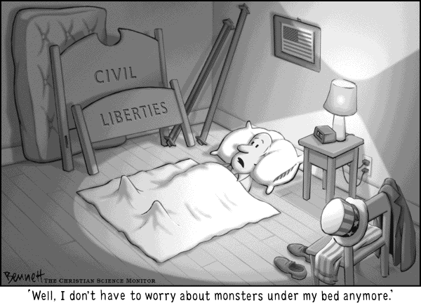 Political cartoon on The War at Home by Clay Bennett, Christian Science Monitor