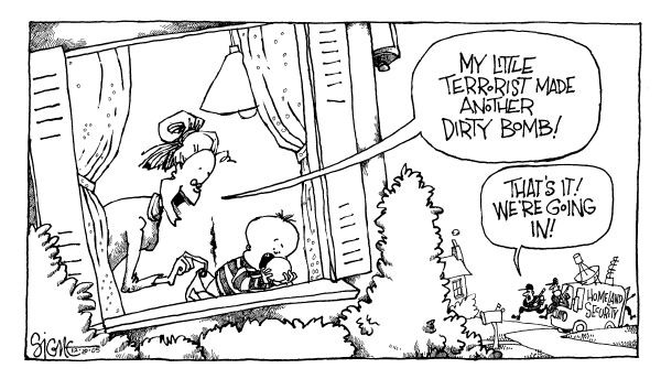 Political cartoon on The War at Home by Signe Wilkinson, Philadelphia Daily News