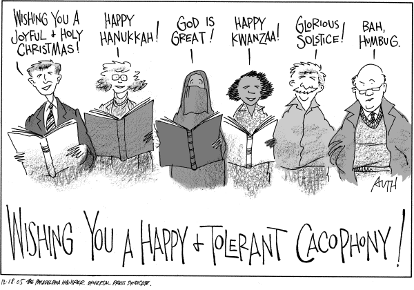 Political cartoon on Season's Greetings by Tony Auth, Philadelphia Inquirer
