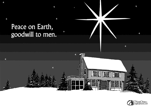 Political cartoon on Season's Greetings by Cam Cardow, The Ottawa Citizen, Canada