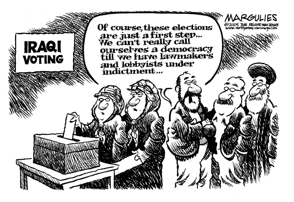 Political cartoon on Impressive Elections in Iraq by Jimmy Margulies, The Record, New Jersey