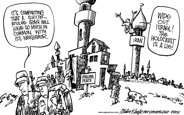 Political cartoon on Impressive Elections in Iraq by Mike Keefe, Denver Post