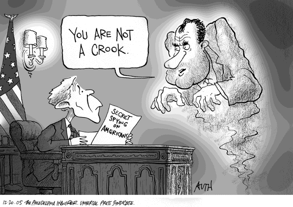 Political cartoon on Bush Claims Unlimited Powers by Tony Auth, Philadelphia Inquirer
