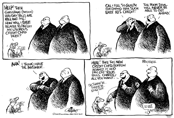 Political cartoon on Tough Budget Decisions by Pat Oliphant, Universal Press Syndicate
