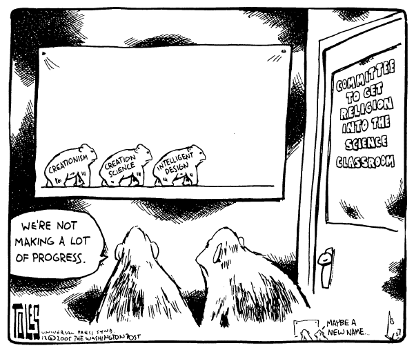Political cartoon on Intelligetn Design Suffers Setback by Tom Toles, Washington Post