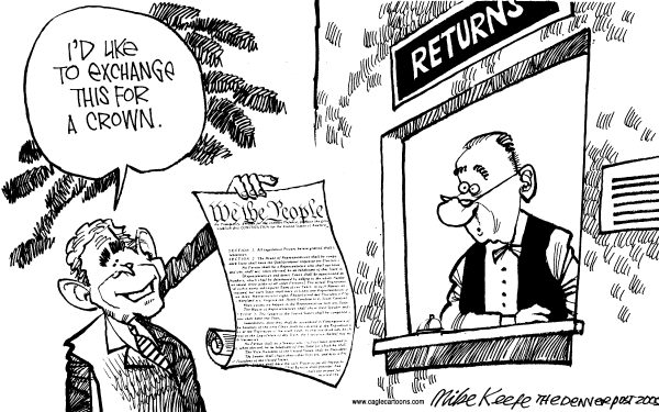 Political cartoon on War Justifies Everything, White House Says by Jack Ohman, The Oregonian