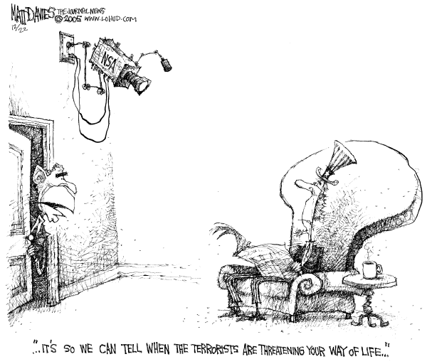 Political cartoon on War Justifies Everything, White House Says by Don Wright, Palm Beach Post
