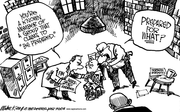 Political cartoon on The War Hits Home by Mike Keefe, Denver Post