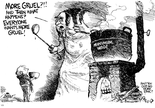Political cartoon on Inflation Remains in Check by Pat Oliphant, Universal Press Syndicate