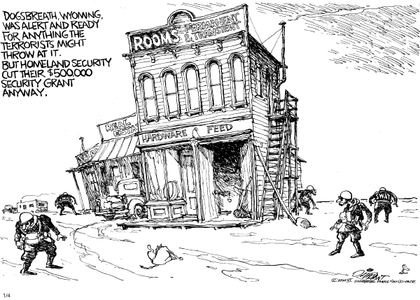 Political cartoon on In Other News by Pat Oliphant, Universal Press Syndicate
