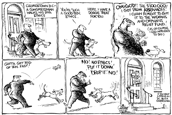 Political cartoon on Abramoff Scandal Widens by Pat Oliphant, Universal Press Syndicate