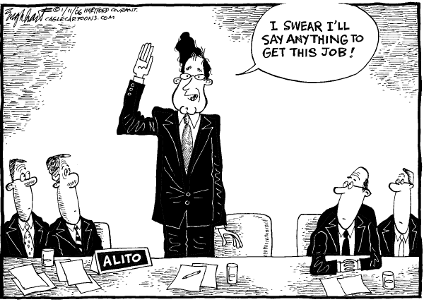 Political cartoon on Samuel Alito Testifies by Bob Engelhart, Hartford Courant