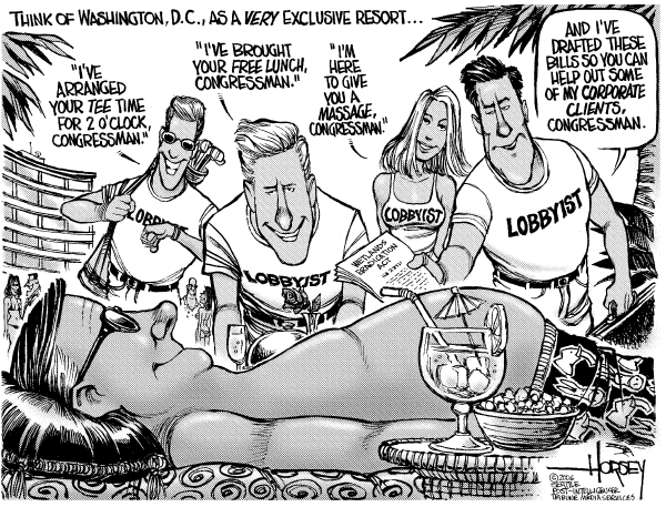 Political cartoon on Conressmen Cleaning Up by David Horsey, Seattle Post-Intelligencer