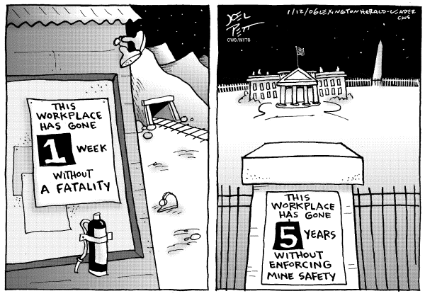 Political cartoon on Miners Had No Chance by Joel Pett, Lexington Observer