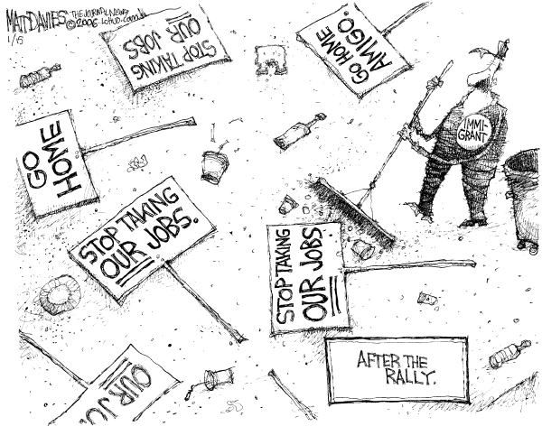 Political cartoon on Business Climate Improves by Matt Davies, Journal News
