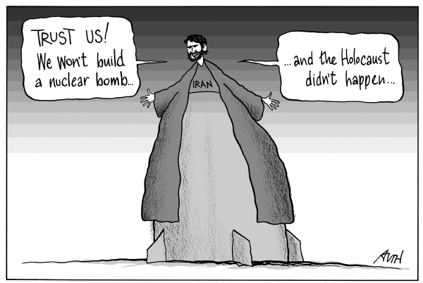 Political cartoon on Iran Pursues Nuclear Option by Tony Auth, Philadelphia Inquirer