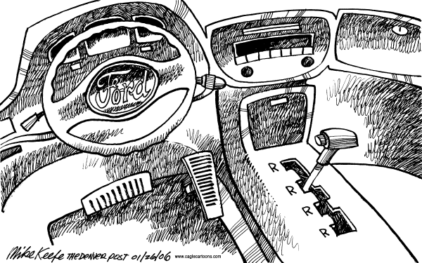 Political cartoon on Ford Goes for Broke by Mike Keefe, Denver Post